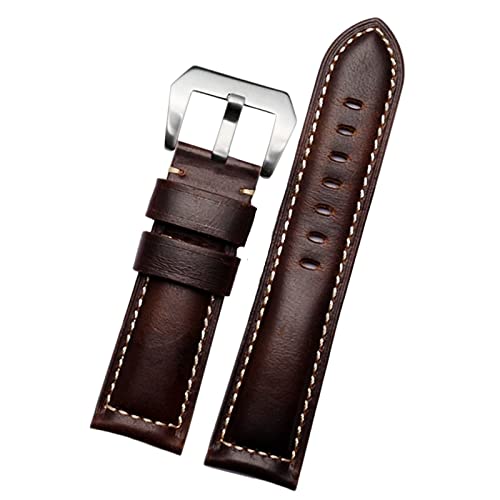 TYLDBNF 20mm 22 mm 24 mm 26 mm echtes Leder Retro Man Watch Band für Panerai PAM111 441 Cowhide Watchband Handgelenksgurt (Farbe: Armeegrün Silber, Größe: 24 mm) von TYLDBNF