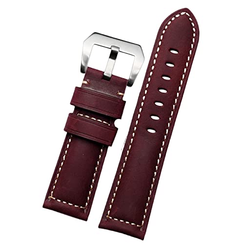 TYLDBNF 20mm 22 mm 24 mm 26 mm echtes Leder Retro Man Watch Band für Panerai PAM111 441 Cowhide Watchband Handgelenksgurt (Farbe: Armeegrün Silber, Größe: 24 mm) von TYLDBNF