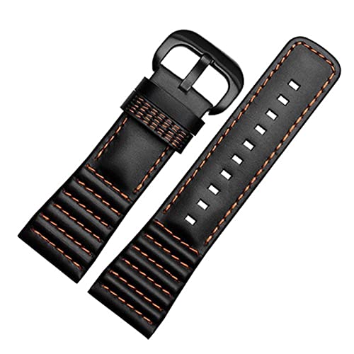 TYLDBNF 28mm echtes Leder mit Stichen Armband -Uhrband -Schleifen für siebenfreitig P3B/01 S2/01 Männer Uhrengurt (Farbe: Schwarz Orange, Größe: 28 mm schwarzer Knopf) von TYLDBNF