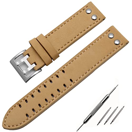 TYLDBNF Echte Leder -Uhren -Bänder 20mm 22mm Band für Hamilton Khaki Field Uhr H760250 H77616533 Watchband Watch Armband Knopfknopf (Farbe: Schwarz weiß Silber, Größe: 22 mm) von TYLDBNF