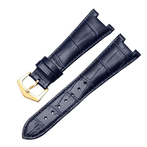 TYLDBNF Echter Leder-Uhrengurt für Patek Philippe 5711 5712G wasserdichtes schweißsicheres konkaves Klappungs-Schnallen-Uhrband 25-mm-Armband (Farbe: Schwarz-Rose-Gold-B, Größe: 25-13 mm) von TYLDBNF