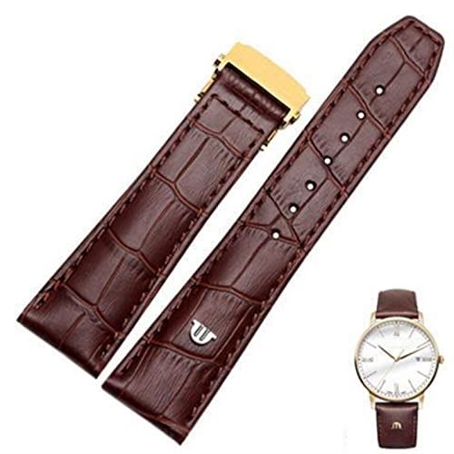 TYLDBNF Echtes Leder -Uhrband für Maurice Lacroix Uhren Gurt Black Braun 20 mm 22 mm mit Faltschnalle Armband (Farbe: braune Goldverschluss, Größe: 22 mm) von TYLDBNF