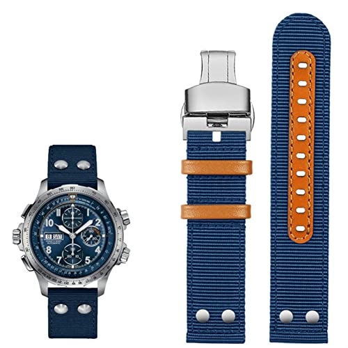 TYLDBNF Für Hamilton Khaki Aviation Watch H77616533 H70615733 Uhrengurt Watchband Beyond Wind Speed ​​Series Nylon Canvas 20mm 22 mm (Farbe: Khaki Silber Pin, Größe: 22 mm) von TYLDBNF