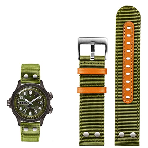 TYLDBNF Für Hamilton Khaki Aviation Watch H77616533 H70615733 Uhrengurt Watchband Beyond Wind Speed ​​Series Nylon Canvas 20mm 22 mm (Farbe: Khaki Silber Pin, Größe: 22 mm) von TYLDBNF