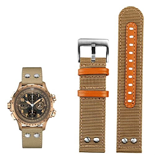 TYLDBNF Für Hamilton Khaki Aviation Watch H77616533 H70615733 Uhrengurt Watchband Beyond Wind Speed ​​Series Nylon Canvas 20mm 22 mm (Farbe: Khaki Silber Pin, Größe: 22 mm) von TYLDBNF