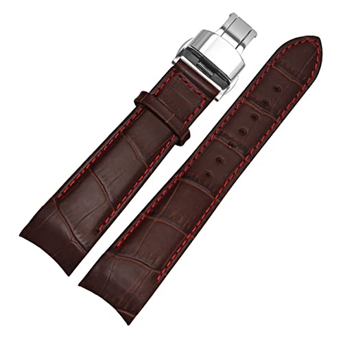 TYLDBNF Gebogene End-Männer Watchband-Gurte für BL9002-37 05a BT0001-12E 01A Brand Watch Echtes Leder mit Schmetterlingsschnalle 20 21 22 mm (Farbe: Brownx Silber Clasp, Größe: 20 mm) von TYLDBNF