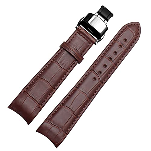 TYLDBNF Gebogene End-Männer Watchband-Gurte für BL9002-37 05a BT0001-12E 01A Brand Watch Echtes Leder mit Schmetterlingsschnalle 20 21 22 mm (Farbe: Brownx Silber Clasp, Größe: 20 mm) von TYLDBNF