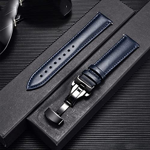 TYLDBNF Watch Band Echtes Kuhleder -Uhrengurt mit Schnallenarmband Grün rotes weißes Uhrband 18mm 20 mm 22 mm 24 mm (blau, 18 mm) von TYLDBNF