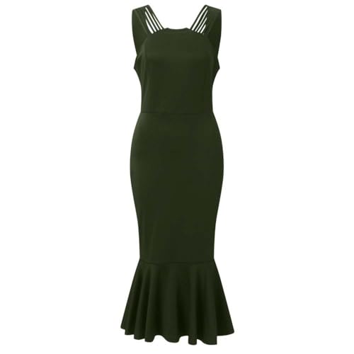 TYLXQH Damen Midi Bodycon Kleid Ärmellos Rückenfrei Rüschen Saum Meerjungfrau Formell Cocktail Hochzeit Gast Kleider Party Abendkleider (Green,S) von TYLXQH