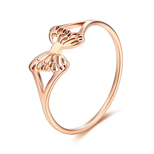 TYMONT Damen-Mode Hohlen Bogen Ring, Personalisierte Temperament Edelstahlring,Gold,7 von TYMONT