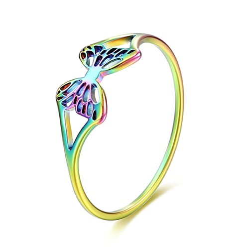TYMONT Damen-Mode Hohlen Bogen Ring, Personalisierte Temperament Edelstahlring,Multi colored,7 von TYMONT