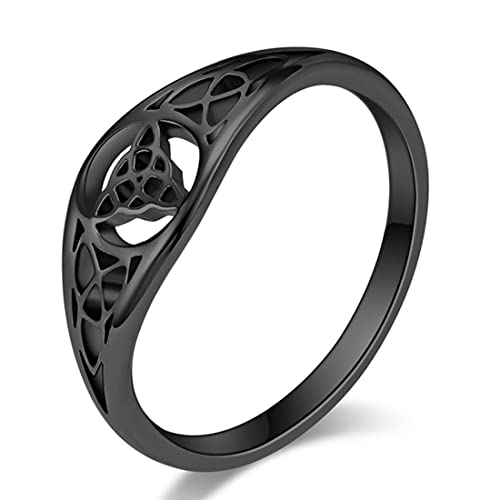TYMONT Damen Vintage Viking Triangle Knot Ring, Verlobung Keltischen Knoten Edelstahlring,Schwarz,7 von TYMONT