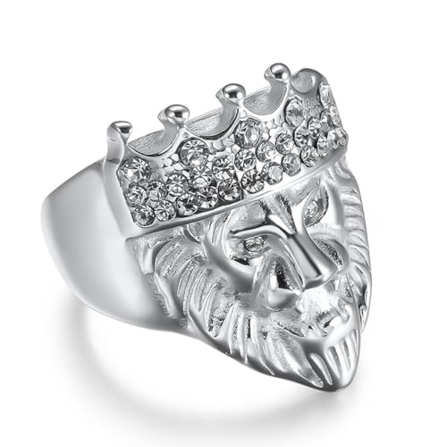 TYMONT Diamantring König Der Löwen Für Männer, Personalisierter Gothic Hip Hop Ring Aus Edelstahl,Silber,12 von TYMONT