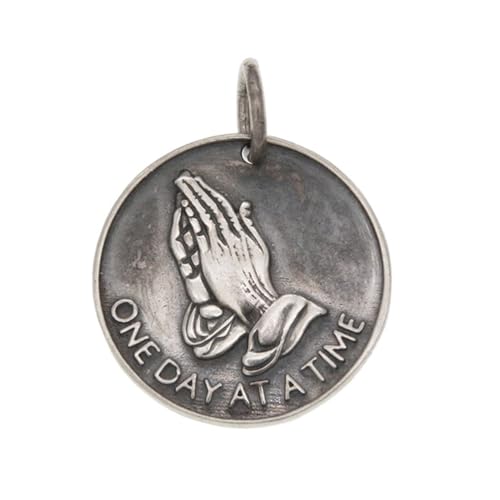 TYMONT Herren S925 Sterling Silber Gebet Hand Anhänger, Vintage Runde Plaque Modische Und Vielseitige Sterling Silber Anhänger Halskette,Silber,Pendant + Chain 55cm von TYMONT
