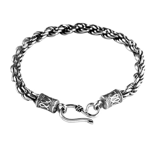 TYMONT Herren S925 Sterling Silber Vintage Italienisches Hanfseil Twist Seil Armband, Gothic Fashion Vielseitiges Hanfseil Armband,Silber,18cm von TYMONT