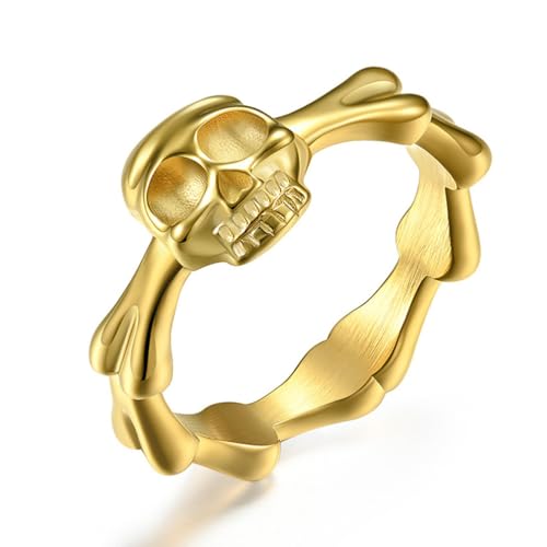 TYMONT Herren- Und Damenring Im Streetstyle Mit Totenkopf Aus Titan,Gold,7 von TYMONT
