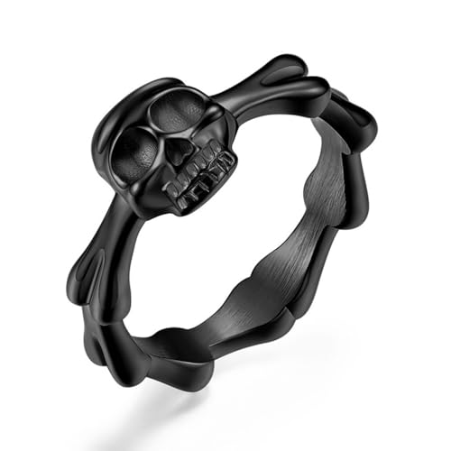 TYMONT Herren- Und Damenring Im Streetstyle Mit Totenkopf Aus Titan,Schwarz,6 von TYMONT