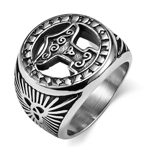 TYMONT Herren Vintage Viking Eternity Knot Ring, Keltischer Tomahawk-Edelstahlring,Silber,9 von TYMONT