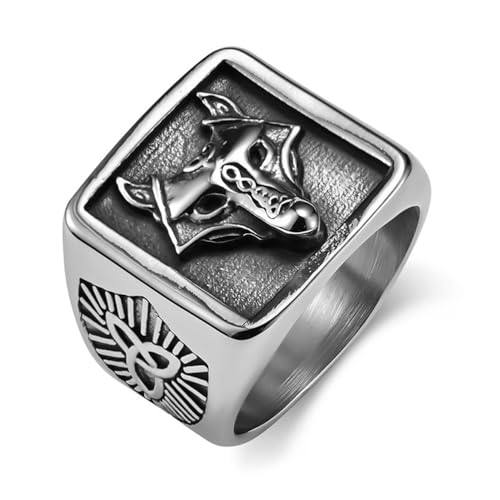 TYMONT Herren Vintage Viking Wolfskopf Ring, Ewiger Dreiecksknoten Ring Aus Edelstahl,Silber,11 von TYMONT