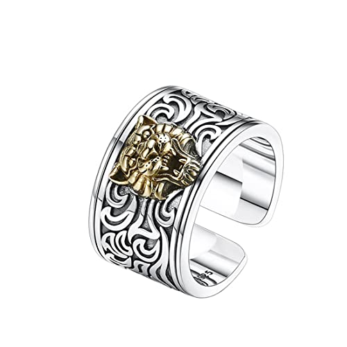 TYMONT Herrenring Aus S925-Sterlingsilber Mit Breiter Öffnung Im Tigerkopf,Silber,9 von TYMONT