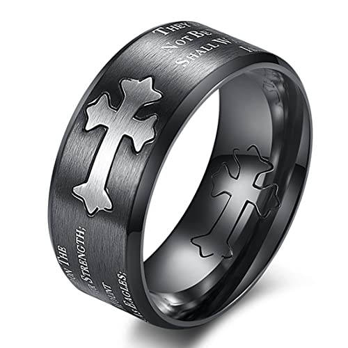 TYMONT Herrenring Mit Kreuz, Edelstahlring Mit Eingraviertem Buch Jesaja,Schwarz,7 von TYMONT