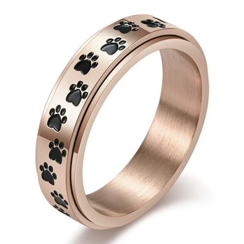 TYMONT Männer Und Frauen Niedlich Welpe Pfote Drucken Ring, Süß Cool Japanischen Und Koreanischen Stil Edelstahlring,Gelb,9 von TYMONT