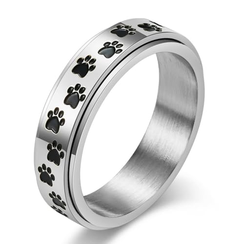 TYMONT Männer Und Frauen Niedlich Welpe Pfote Drucken Ring, Süß Cool Japanischen Und Koreanischen Stil Edelstahlring,Silber,7 von TYMONT
