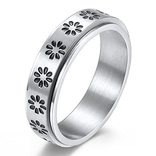 TYMONT Personalisierter Blumenring Für Männer Und Frauen, Edelstahlring Für Stilvolle Anträge,Silber,7 von TYMONT