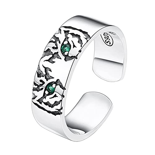 TYMONT Personalisierter Herrenring Aus 925Er Sterlingsilber Mit Geprägtem Tigerkopf Und Poliertem Lebendring,Silber,Adjustable von TYMONT