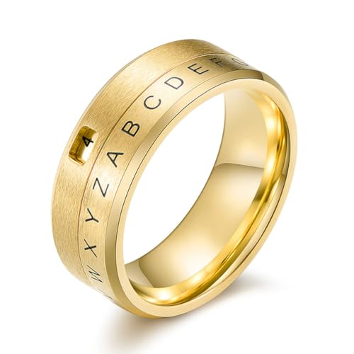 TYMONT Personalisierter Monogrammring Für Männer Mit Drehbaren Zahlen Aus Elegantem Edelstahl,Gold,7 von TYMONT