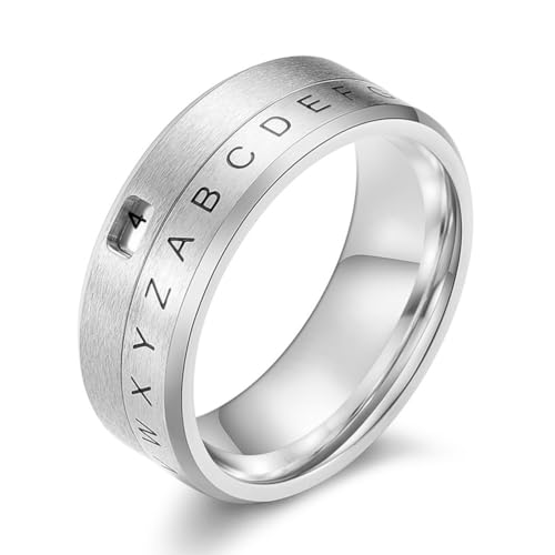 TYMONT Personalisierter Monogrammring Für Männer Mit Drehbaren Zahlen Aus Elegantem Edelstahl,Silber,9 von TYMONT