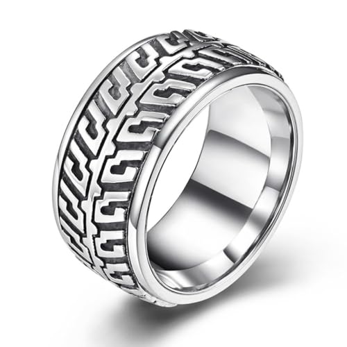 TYMONT Personalisierter Reifenring Für Männer, Drehbarer Autoreifenring Aus Edelstahl,Silber,11 von TYMONT