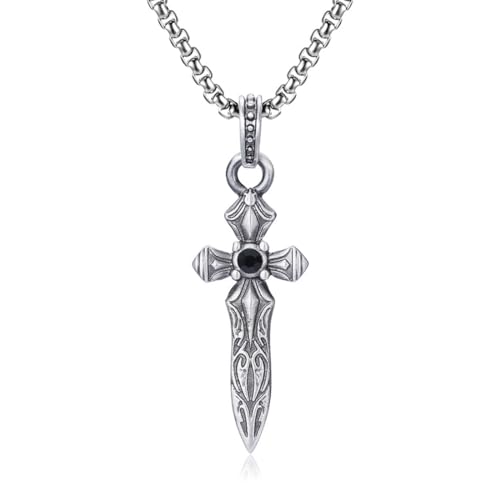 TYMONT Pure Pewter Vintage Sword Anhänger, Herren Personalisierte Punk Reines Zinn Schwert Anhänger Halskette,Silber,Pendant + Chain 60cm TYMONT Pure Pewter Vintage Sword Anhänger, Herren Personalisierte Punk Reines Zinn Schwert Anhänger Halskette,Silber,Pendant + Chain 60cm von TYMONT