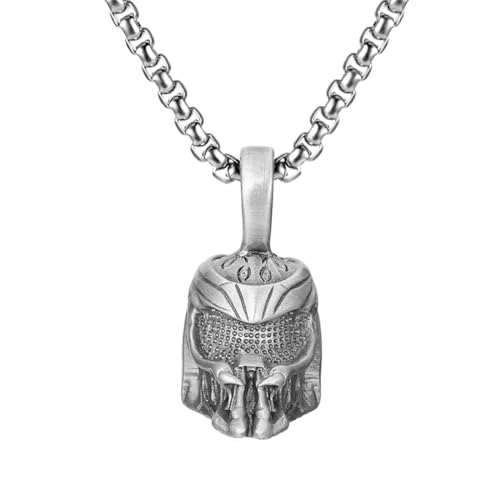 TYMONT Reines Zinn Kreative Warrior Head Anhänger, Punk Hip Hop Reines Zinn Männer Anhänger Halskette,Silber,Pendant + Chain 50cm von TYMONT