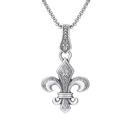 TYMONT Reines Zinn Personalisierte Botanische Blume Anker-Anhänger, Punk Hip Hop Reines Zinn Anhänger Halskette Für Männer Und Frauen,Silber,Pendant + Chain 50cm von TYMONT