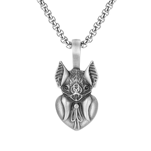 TYMONT Reines Zinn Personalisierte Coole Fledermaus-Anhänger, Punk Hip-Hop Reines Zinn Männer Anhänger Halskette,Silber,Pendant + Chain 60cm von TYMONT