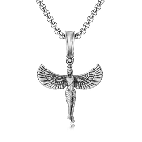 TYMONT Reines Zinn Personalisierte Engel Kreuz Anhänger, Punk Hip Hop Reines Zinn Anhänger Halskette Für Männer Und Frauen,Silber,Pendant + Chain 70cm von TYMONT