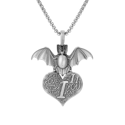 TYMONT Reines Zinn Personalisierte Fledermaus-Anhänger, Punk Hip Hop Reines Zinn Anhänger Halskette Für Männer,Silber,Pendant + Chain 50cm von TYMONT