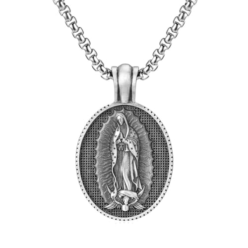 TYMONT Reines Zinn Personalisierte Temperament Virgin Mary Anhänger, Damen Punk Reines Zinn Virgin Mary Anhänger Halskette,Silber,Pendant + Chain 70cm von TYMONT