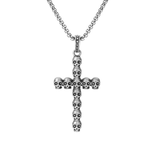 TYMONT Reines Zinn Personalisierte Totenkopf Anhänger, Punk Hip Hop Reines Zinn Männer Anhänger Halskette,Silber,Pendant + Chain 60cm von TYMONT