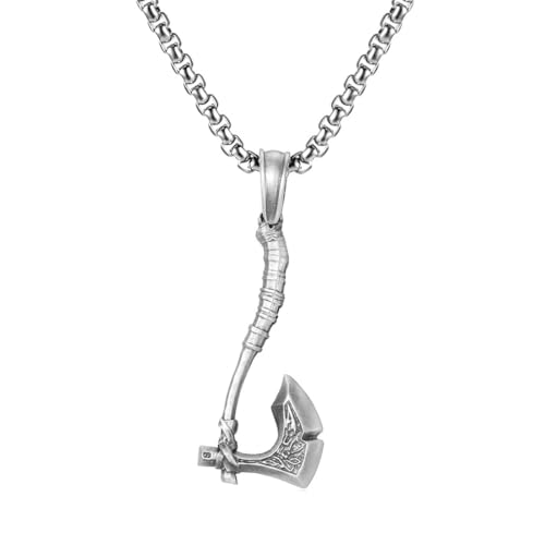 TYMONT Reines Zinn Personalisierte Wikinger Tomahawk Anhänger, Punk Hip Hop Reines Zinn Männer Anhänger Halskette,Silber,Pendant + Chain 50cm von TYMONT