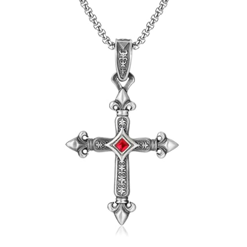 TYMONT Reines Zinn Vintage Anker Kreuz Edelstein-Anhänger, Punk Hip Hop Männer Reines Zinn Anhänger Halskette,Silber,Single Pendant von TYMONT