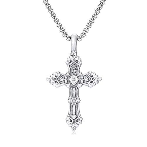 TYMONT Reines Zinn Vintage Geschnitzt Kreuz Anhänger, Männer Personalisierte Hip Hop Reines Zinn Kreuz Anhänger Halskette,Silber,Single Pendant TYMONT Reines Zinn Vintage Geschnitzt Kreuz Anhänger, Männer Personalisierte Hip Hop Reines Zinn Kreuz Anhänger Halskette,Silber,Single Pendant von TYMONT