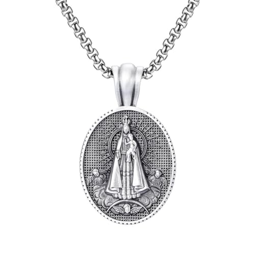 TYMONT Reines Zinn Vintage Heilige Medaille Anhänger, Männer Und Frauen Personalisierte Hip-Hop Reines Zinn Heilige Medaille Anhänger Halskette,Silber,Pendant + Chain 50cm TYMONT Reines Zinn Vintage Heilige Medaille Anhänger, Männer Und Frauen Personalisierte Hip-Hop Reines Zinn Heilige Medaille Anhänger Halskette,Silber,Pendant + Chain 50cm von TYMONT