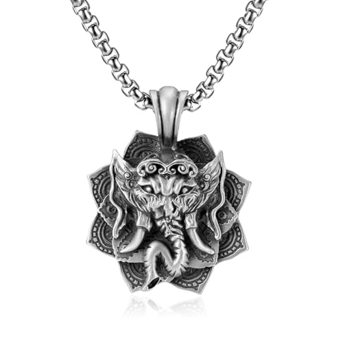 TYMONT Reines Zinn Vintage Lotus Elefant Gott Anhänger, Hip Hop Punk Reines Zinn Elefant Gott Anhänger Halskette Für Männer Und Frauen,Silber,Pendant + Chain 50cm TYMONT Reines Zinn Vintage Lotus Elefant Gott Anhänger, Hip Hop Punk Reines Zinn Elefant Gott Anhänger Halskette Für Männer Und Frauen,Silber,Pendant + Chain 50cm von TYMONT