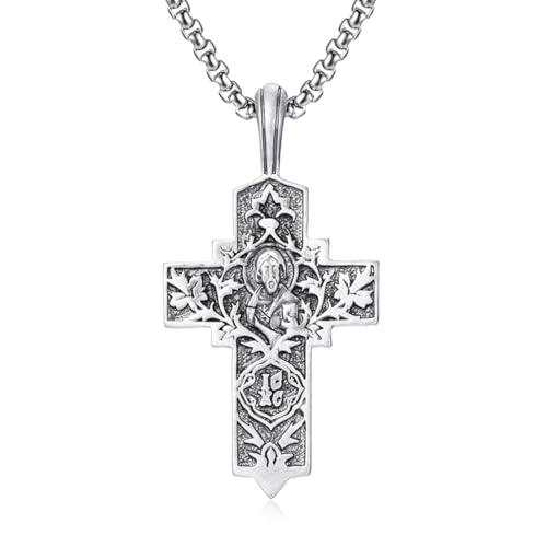 TYMONT Reines Zinn Vintage Minimalist Portrait Kreuz Anhänger, Männer Personalisierte Hip Hop Reines Zinn Kreuz Anhänger Halskette,Silber,Pendant + Chain 70cm TYMONT Reines Zinn Vintage Minimalist Portrait Kreuz Anhänger, Männer Personalisierte Hip Hop Reines Zinn Kreuz Anhänger Halskette,Silber,Pendant + Chain 70cm von TYMONT