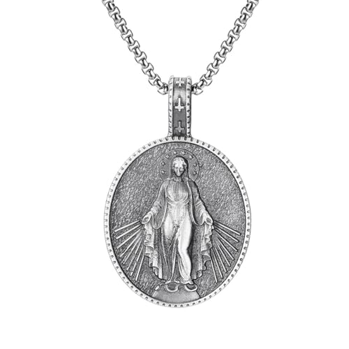 TYMONT Reines Zinn Vintage Virgin Mary Anhänger, Männer Und Frauen Personalisierte Punk Reines Zinn Virgin Mary Anhänger Halskette,Silber,Single Pendant TYMONT Reines Zinn Vintage Virgin Mary Anhänger, Männer Und Frauen Personalisierte Punk Reines Zinn Virgin Mary Anhänger Halskette,Silber,Single Pendant von TYMONT