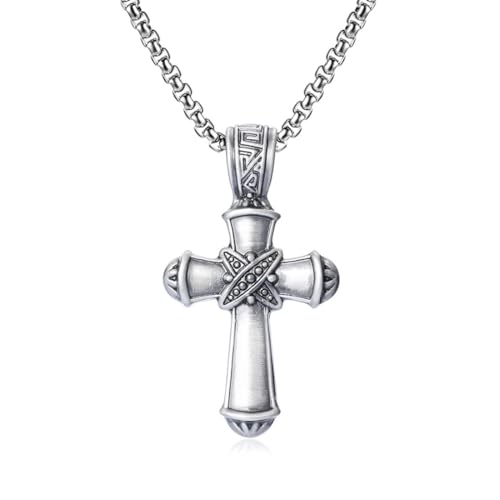 TYMONT Reines Zinn Vintage Zylinder Kreuz Anhänger, Männer Personalisierte Reine Zinn Kreuz Anhänger Halskette,Silber,Single Pendant TYMONT Reines Zinn Vintage Zylinder Kreuz Anhänger, Männer Personalisierte Reine Zinn Kreuz Anhänger Halskette,Silber,Single Pendant von TYMONT