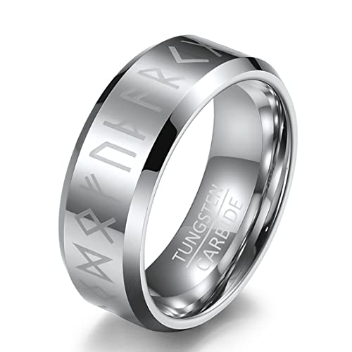 TYMONT Ringe Für Männer Und Frauen Mit Wikingerschrift, Rune of Loon Ring Aus Wolfram Und Edelstahl,Silber,7 von TYMONT