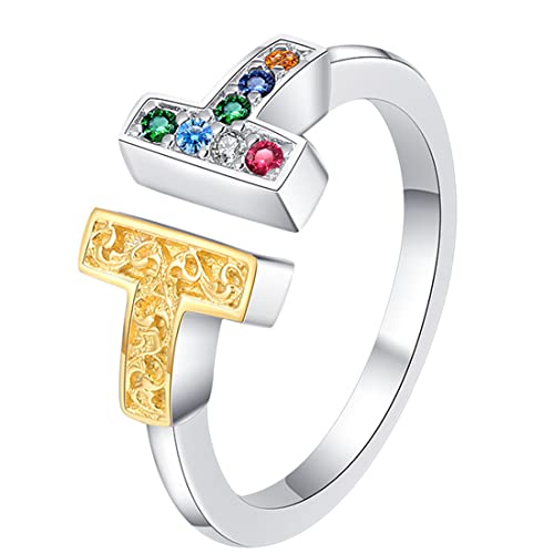 TYMONT S925 Ring Aus Sterlingsilber Mit Doppeltem T-Tangka-Motiv, Personalisierter Ring Aus Sterlingsilber,Silber,9 von TYMONT